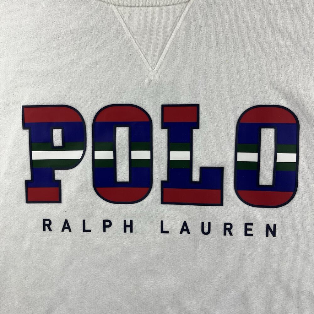 Polo Ralph Lauren Sweatshirt Mens XXL White Multi Color Block Logo Fleece Crew - Picture 2 of 13